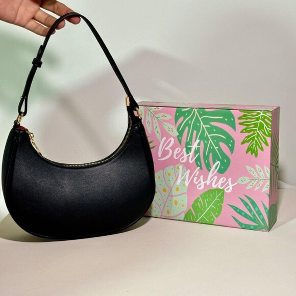 Women Black Retro Classic Clutch Shoulder Tote Hand Bag With Zipper Closure - Picture 7 of 7